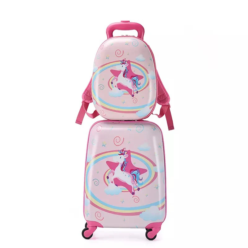 Children's cartoon trolley suitcase with backpack set cute 13 inch bag boys girls 18 inch carry on rolling luggage travel valise