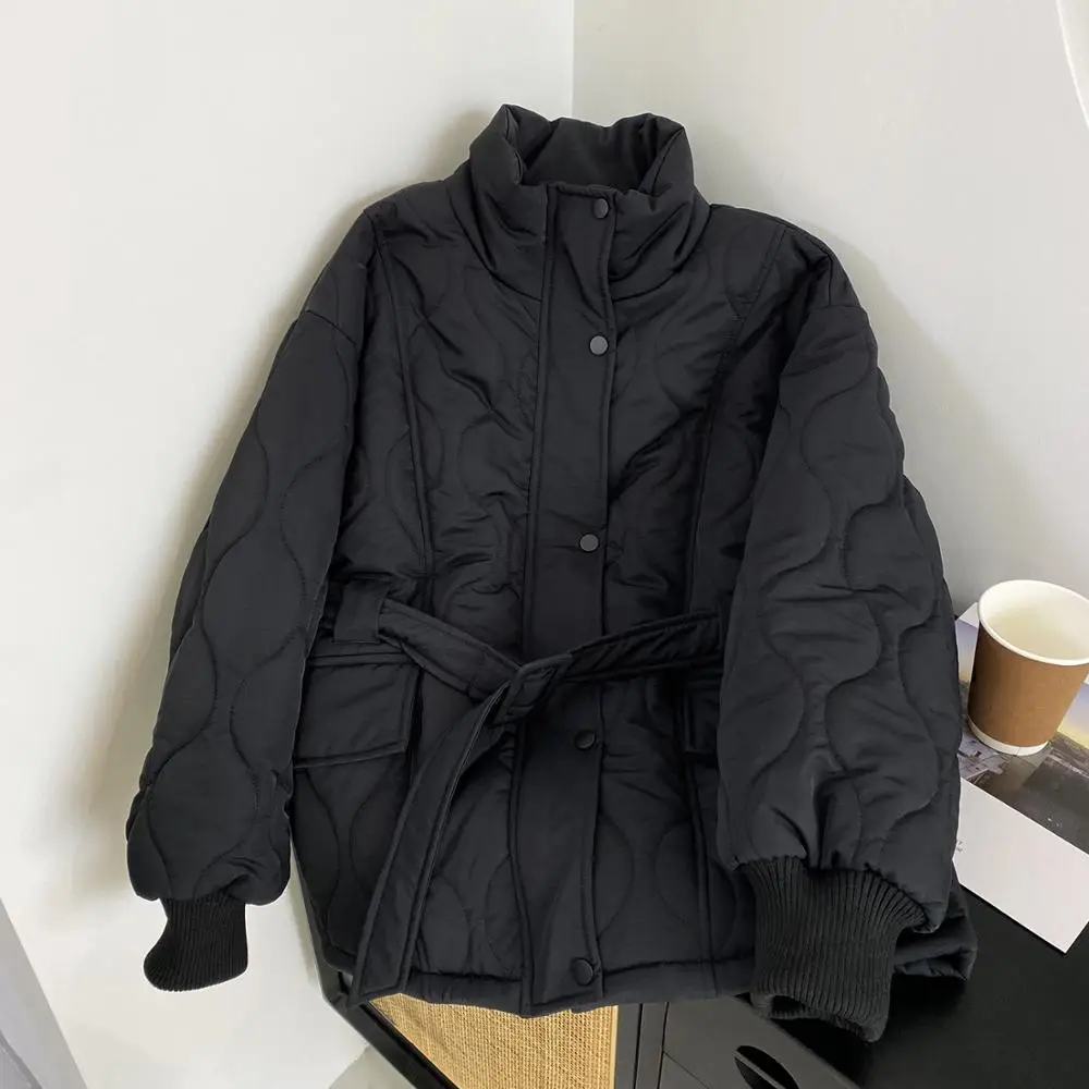 2021 Women Winter Warm Thickened Cotas Stand Collar Loose Jacket Solid New Fashion Color Long-sleeved Cotton Padded Parkas White