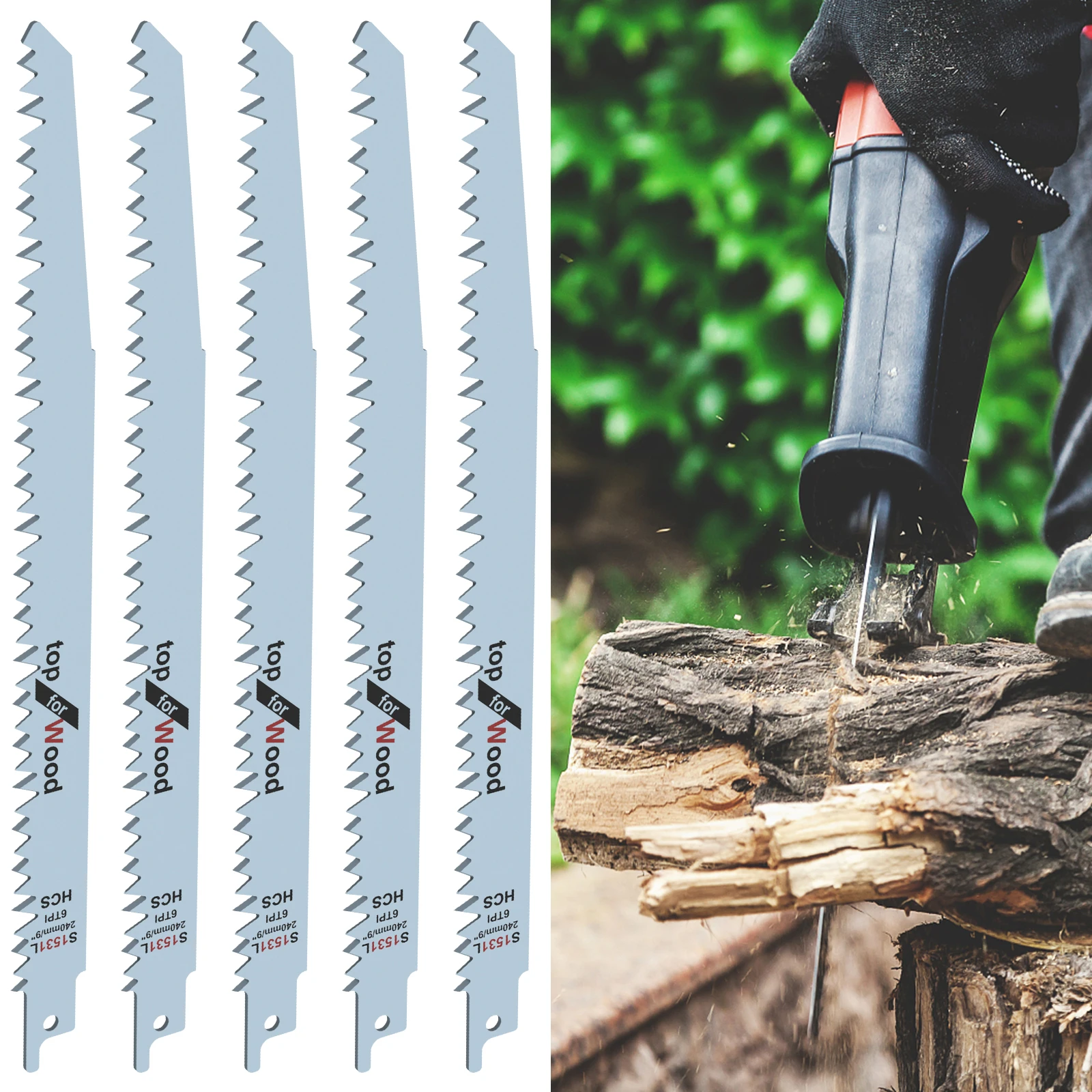 

5Pcs Reciprocating Saw Blade Set 9.5/11.8 Inch 5TPI High Carbon Steel Assorted Pruning Saw Blade Sharp Wear Resistant Cutting