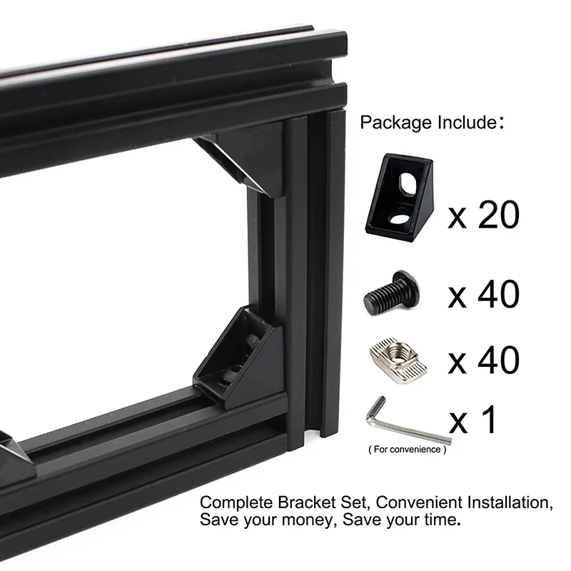 20 комплектов угловых кронштейнов 40 шт. вставных Т-образных гаек и шестигранный