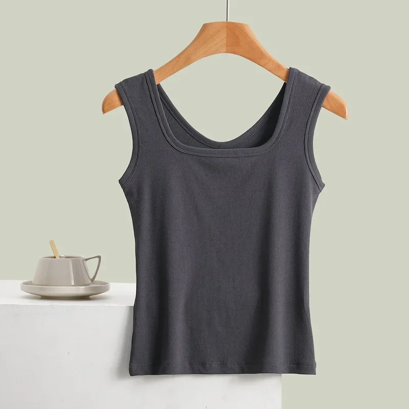 Wide Edge Square Collar Mini Tank Top Women's Summer Outerwear Inner Layer Screw Thread Covering Secondary Breast
