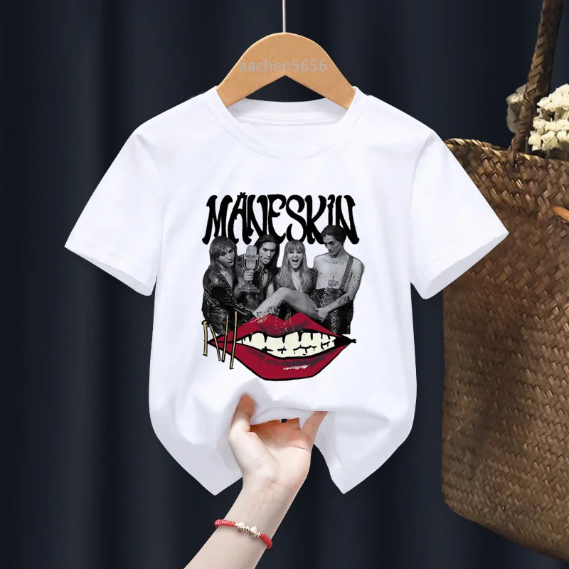 

Забавные футболки Maneskin для мальчиков и девочек, детские подарочные Аниме футболки в стиле Харадзюку для маленьких детей, Прямая поставка