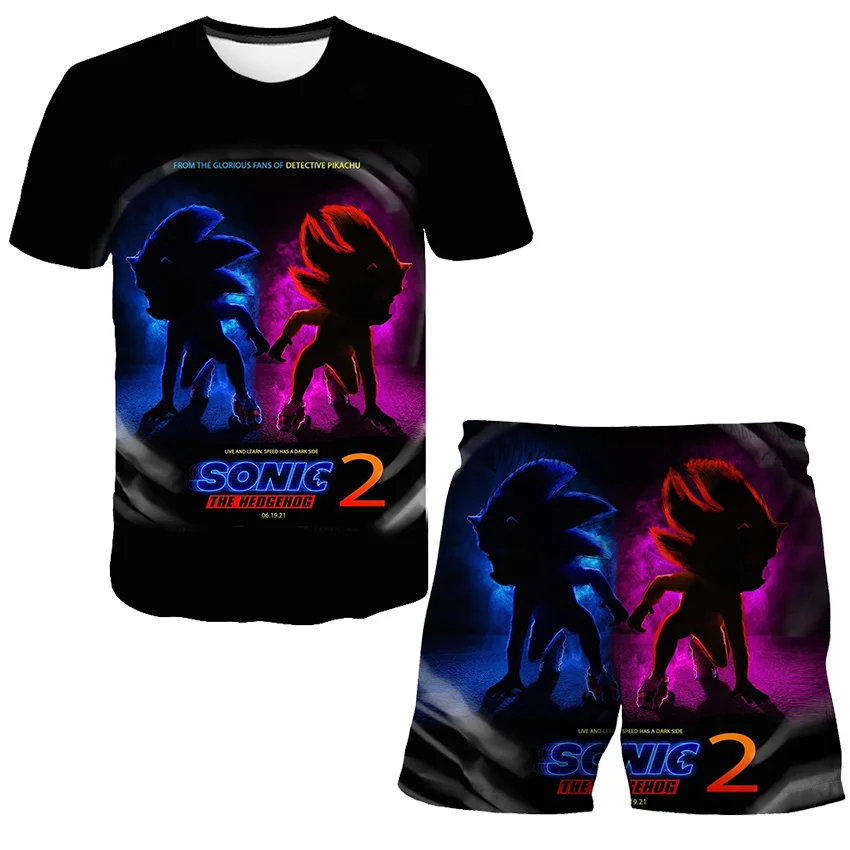 

2023 New Sonic Tshirt Kids Clothes Set Girls Tops Summer Baby Shorts Sports T-shirt Boys Shorts Children's Clothing Suit 3-14y