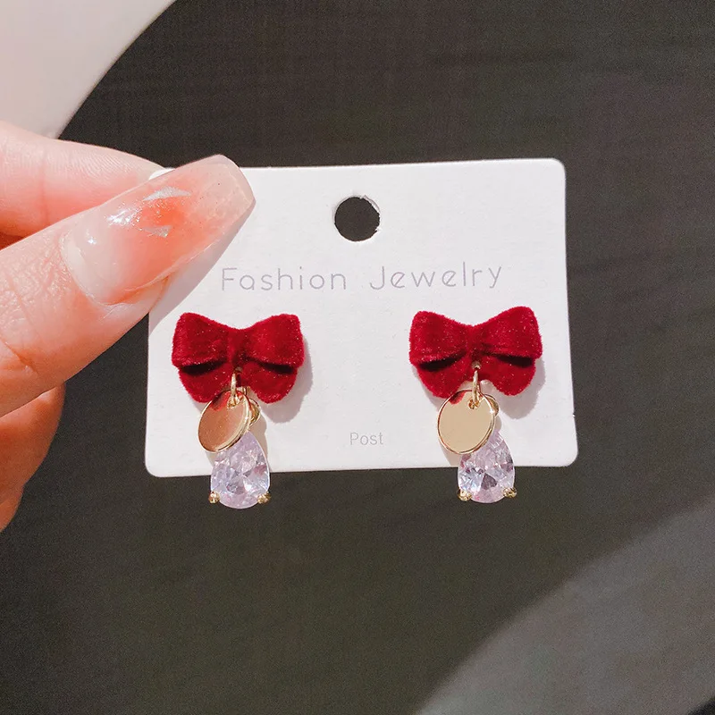 Красные серьги-бабочки для женщин и девочек серьги-гвоздики с каплями воды