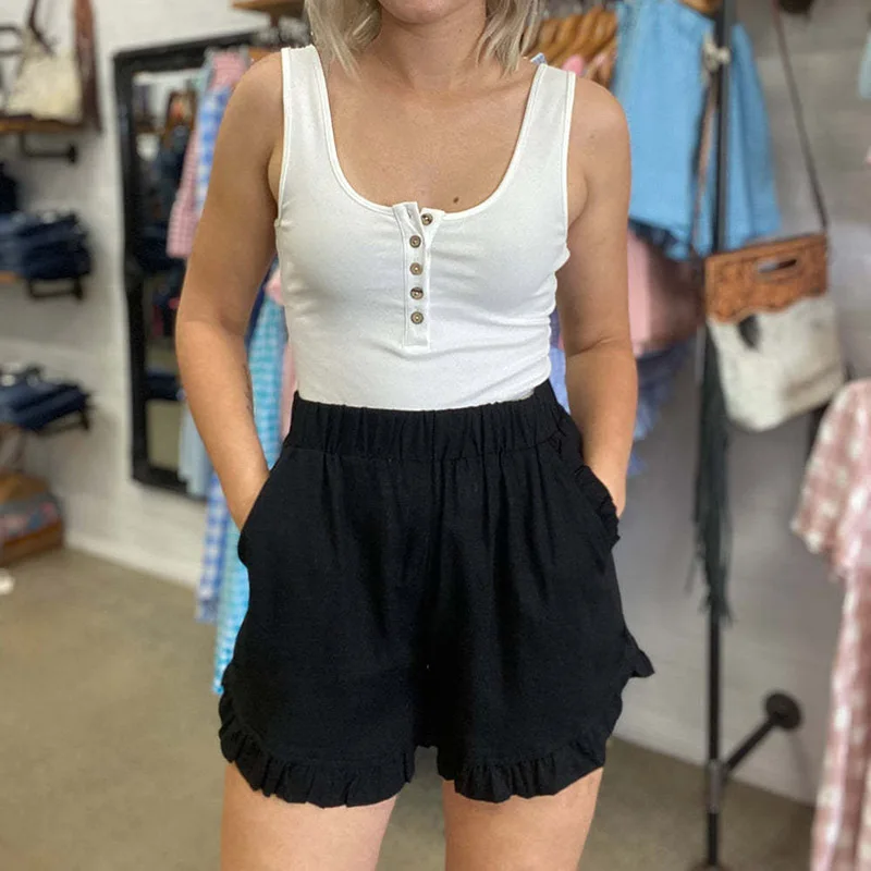 Fashion Versatile Summer Women's Shorts New Casual Elastic High Waist Loose Cotton and Linen Wide Leg Pants Pocket Solid Shorts