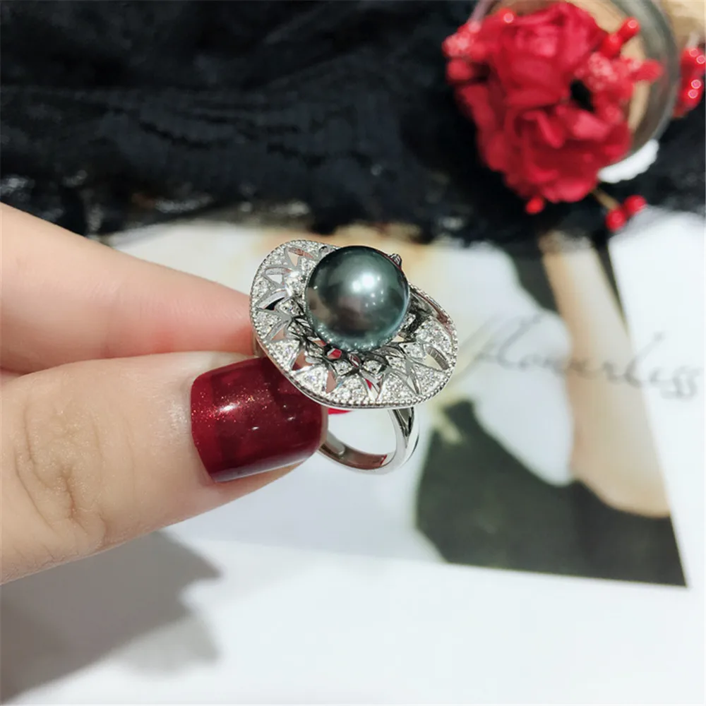 

DIY Pearl Accessories S925 Silver Exaggerated Pearl Ring with Adjustable Fit 8-10mm Beads