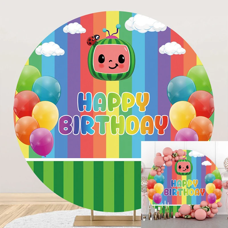 

Disney Circle Background Rainbow Melon Baby Family Birthday Party Decoration Banner Round Photography Backdrops Custom Photocall