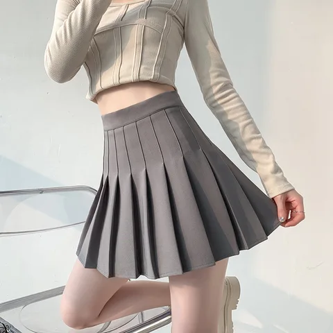 MOVOKAKA Ladies Spring Summer Sexy Pleated Skirts Women High Waist Solid Color A-line Skirt For Girl Student Kawaii Skirt Korean
