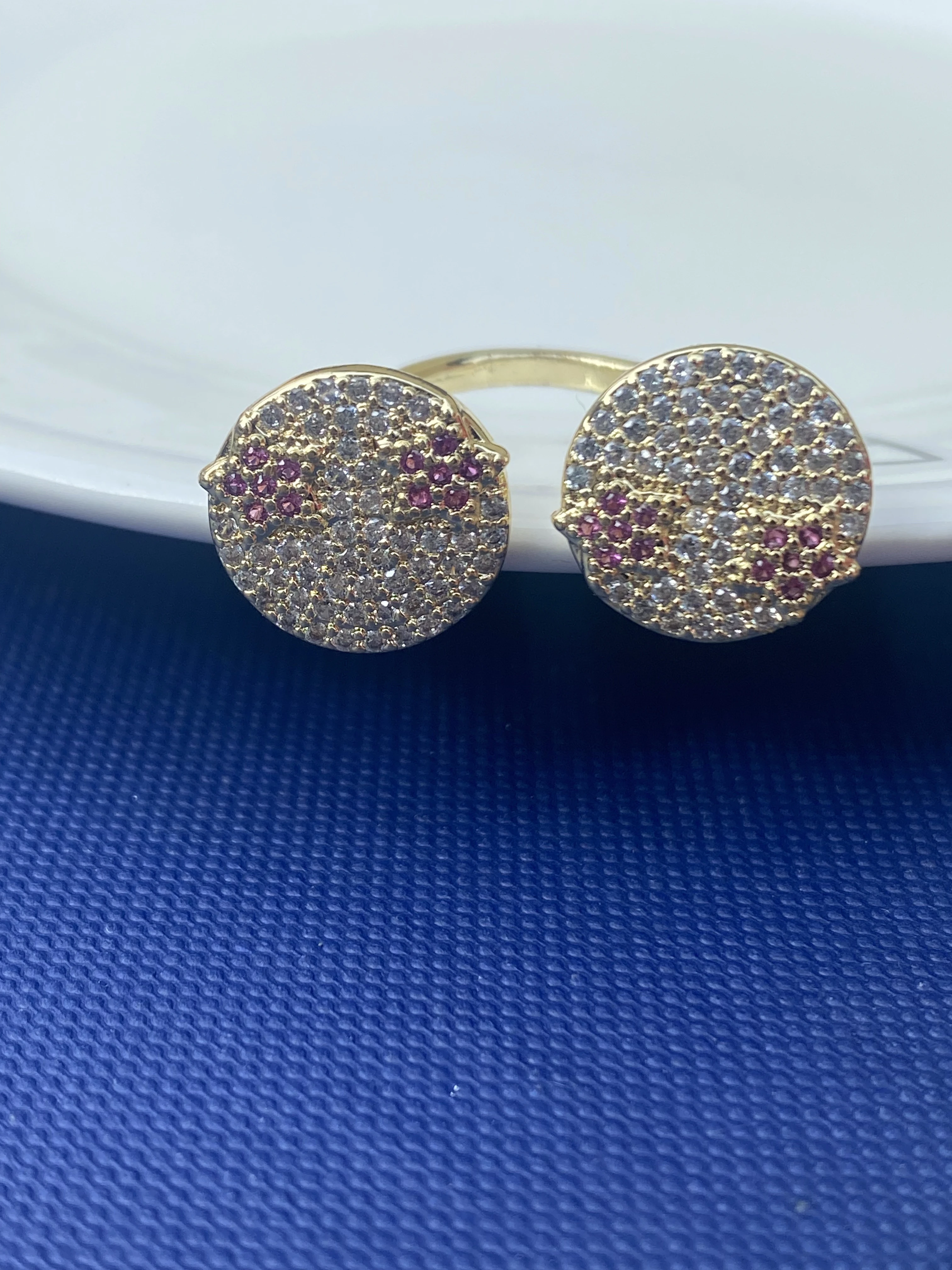 

Vintage Designer Signed Colorful Star Double Round Ring for Girl Y2k Jewelry