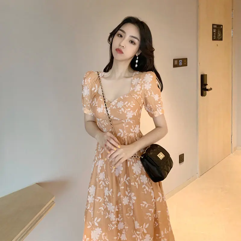 

High Classs Court Style Women Summer Party Dress V-neck Elegant Korean Vintage Robe Vestidos Feminino Slim Swing Casual Dress