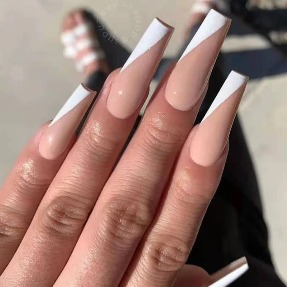 

Fashion 24pcs French Nails For Women Simple Pink Ins Style Fake Nails Acrylic fake Full Tips False press on nail
