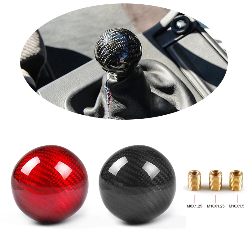 

Car Universal Gear Shift Knob Shifter Lever Round Ball Shape JDM Ball Shape Shift Gear Knob Real Carbon Fiber