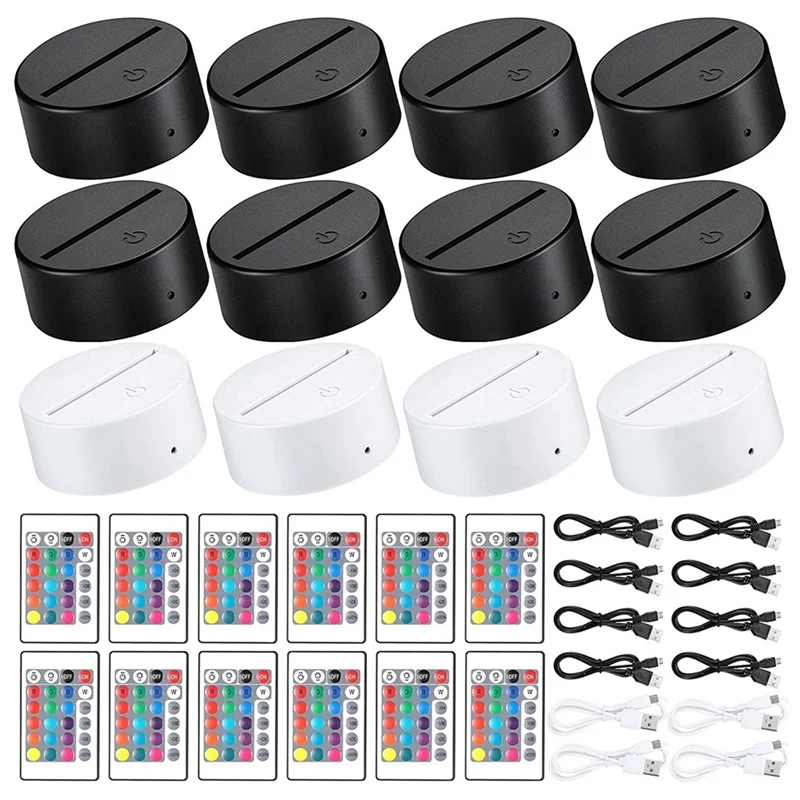 

Best 12 Pack 3D Night LED Light Lamp Base 16 Colors LED Light Display Base With Remote Control For Acrylic And Resin Glass