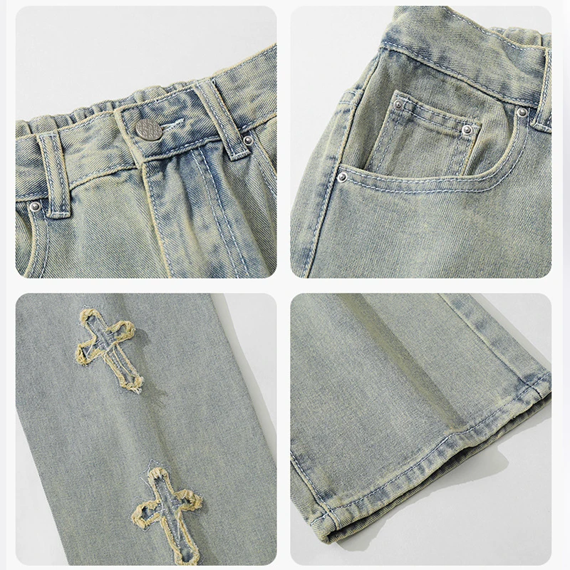 Men Jenas Denim Pants Straight Loose Wide-leg Pants Embroidered Spring Autumn Fashion Hip Hop Style Trousers Rare Humans Jeans