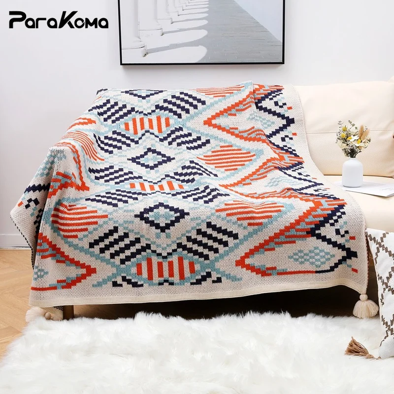 

Boho Knit Blanket with Tassel Sofa Blanket Ethnic Wave Air Conditioner Blanket Napping Blanket Bed Spread Blankets for Beds