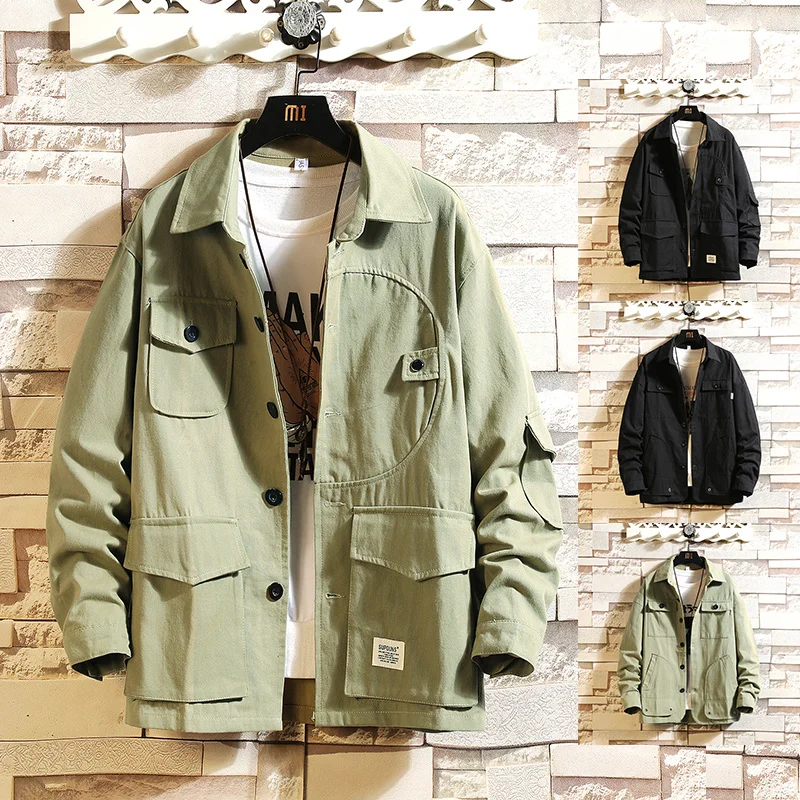 

Autumn Young New Jackets Denim Short Jacket Casual Windbreaker Pockets Overalls Streetwear Jeans Jackets Solid Color Denim Coats