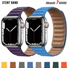 Кожаный ремешок для Apple Watch Band 44 мм 40 мм 45 мм 42 мм 38 мм, магнитный браслет-петля для apple watch series 7