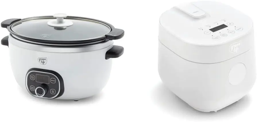 

Duo Healthy Ceramic Nonstick 6QT Slow Cooker, White & Healthy Ceramic Nonstick 4-Cup Rice Oats and Grains Cooker, PFAS-Free,