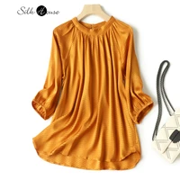silk mulberry satin top female loose thin seven point sleeve cover head small shirt mulberry silk small stand collar t shirt