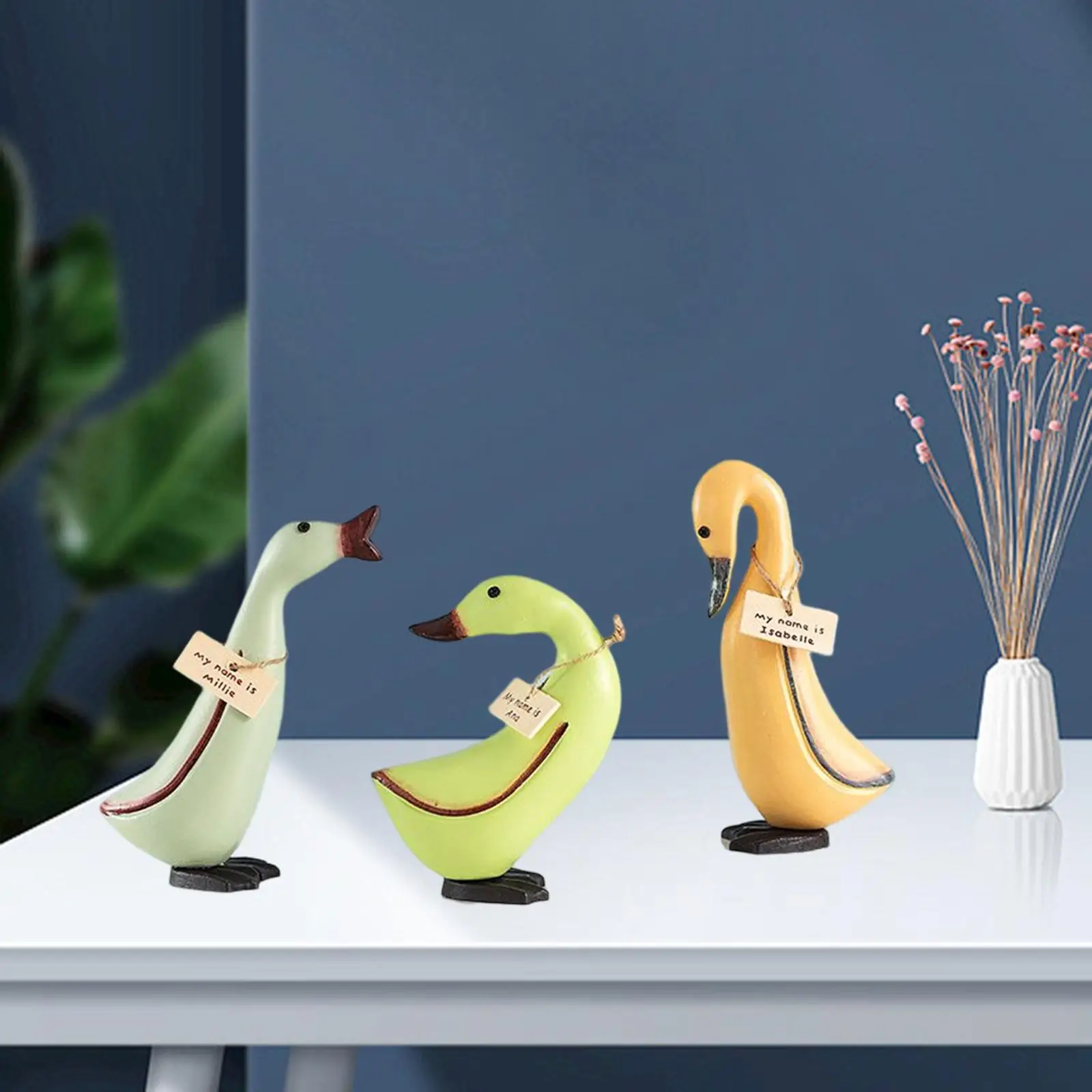 

3Pcs/Set Wooden Duck Statue Collectible Country Style Decorative Sculpture Cute