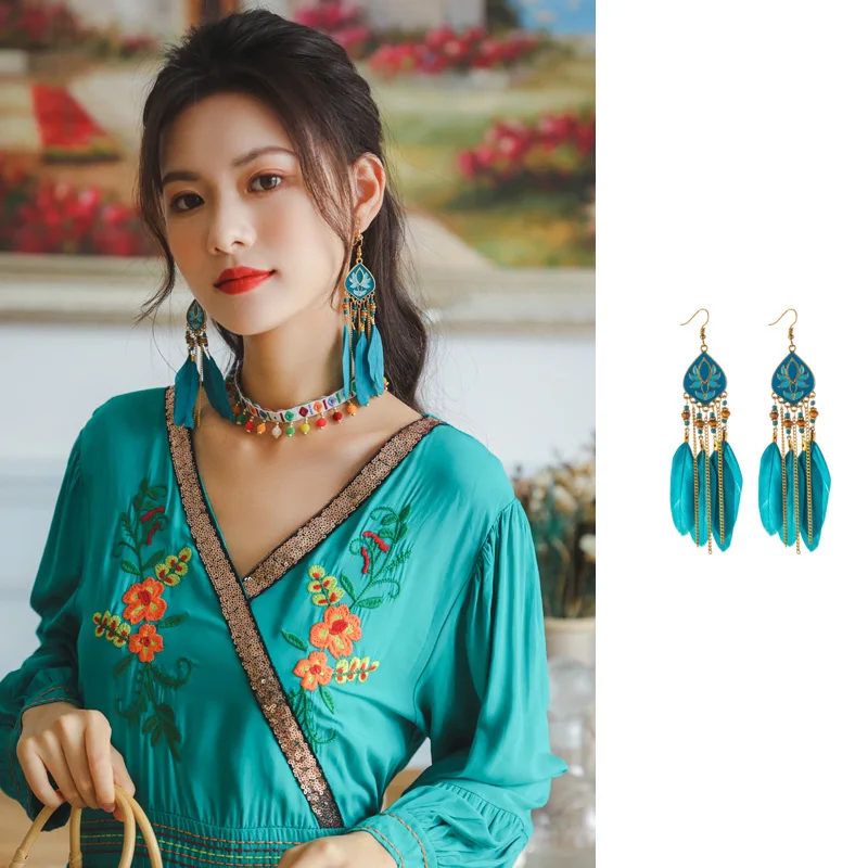 Ретро Этнические женские серьги Sle ретро гонконгские элегантные длинные