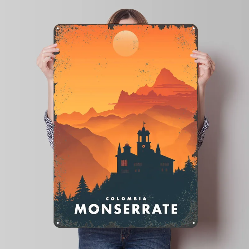 Металлический плакат Monserrate Colombia для путешествий эстетический декор комнаты