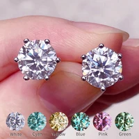 on sale real moissanite studs earrings 2ct blue green pink red big diamond earrings for women bridal wedding jewelry s925 silver