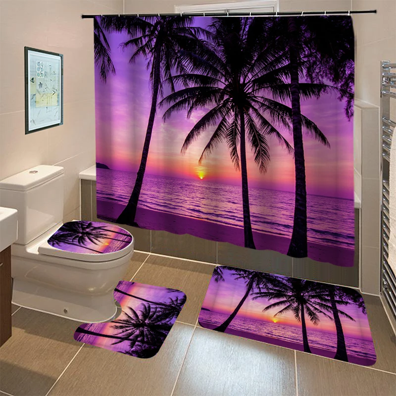 

Rose Butterfly Flowers Waterproof Bathroom Shower Curtain Set Polyester Toilet Seat Cover Bath NonSlip Mat Rug Carpet Home Decor