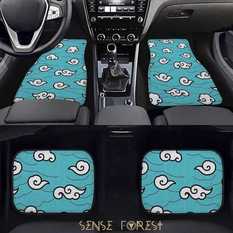 

Blue Japanese cloud personalized Car mat, Kawaii Anime kimono car accessory, Cute Yukata car interior decor women car floor mat