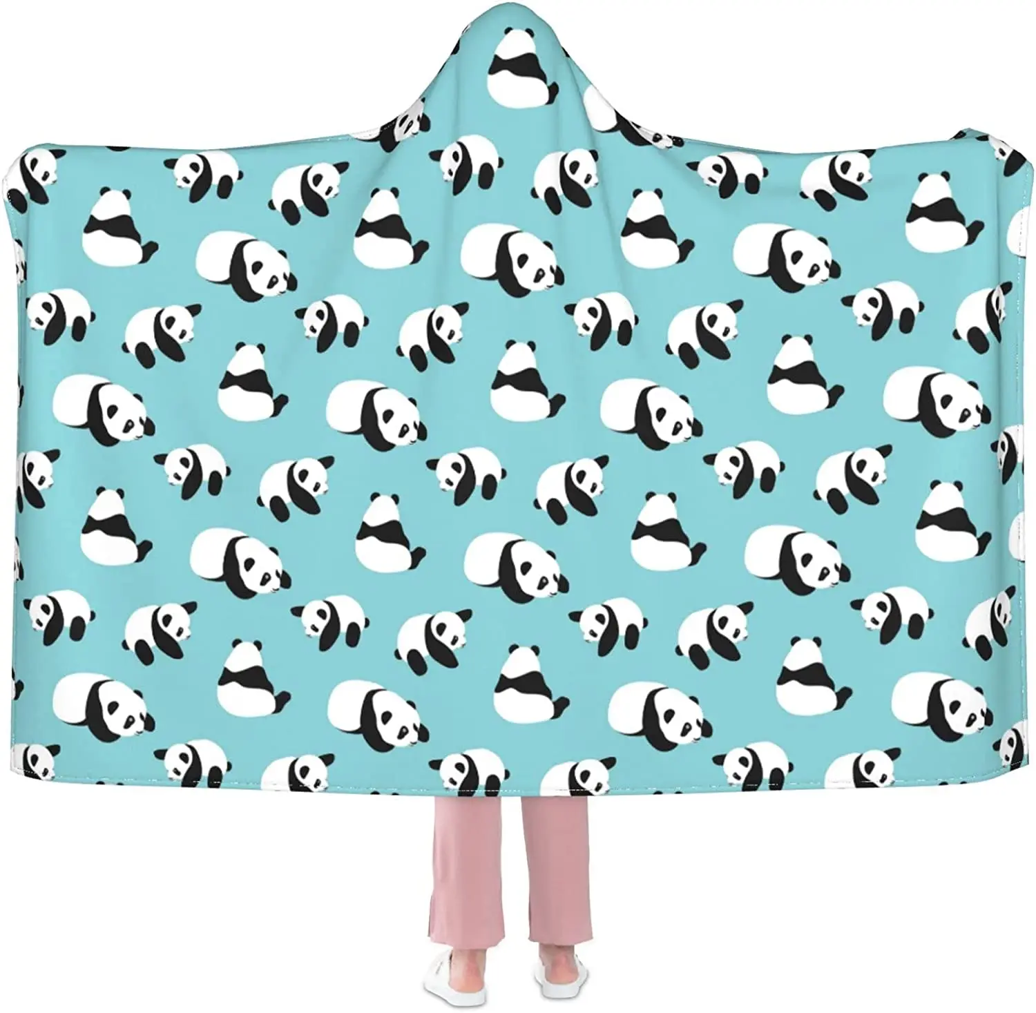 

Cute Panda Hooded Blanket Anti-Pilling Flannel Wearable Blanket Hoodie-Plush Warm Throw Blankets Fit for Kids Adults Teens