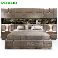 Top Brand King Size Bed Mattress Set Italian Design Luxury Headboard Bookcase And Stainless Steel Base Soft Fabric Bed