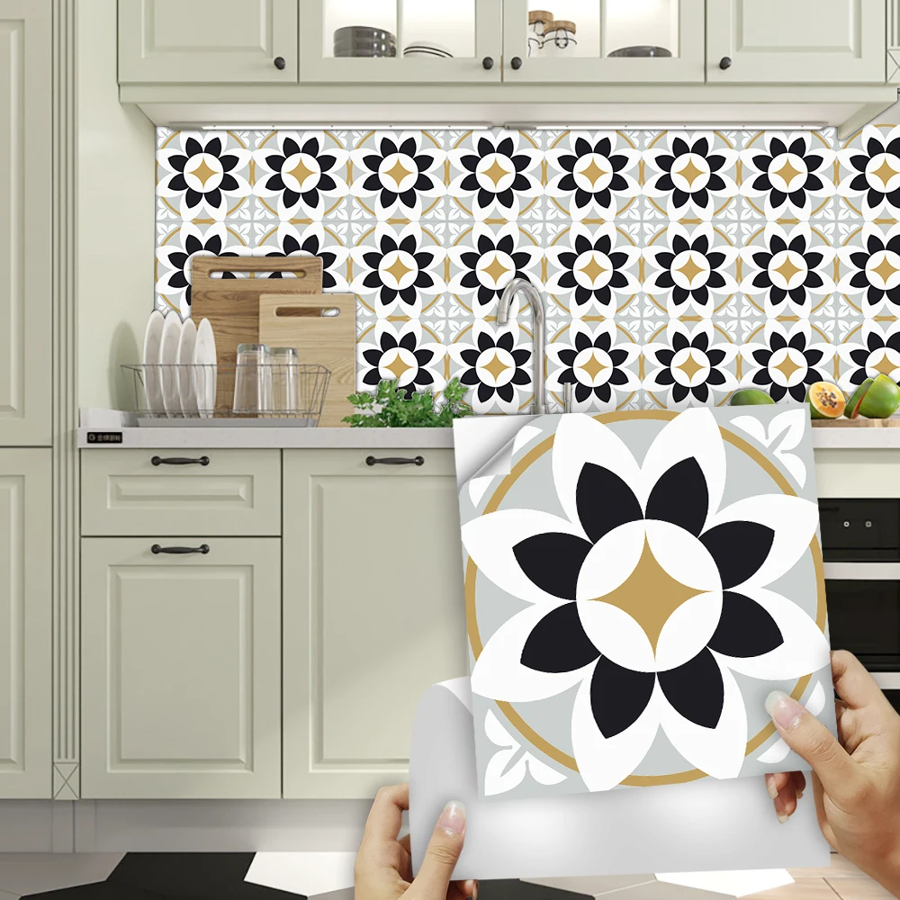

10pcs European Style Tiles Wall Sticker Kitchen Backsplash Wardrobe Bathroom Renovation Peel & Stick Waterproof Art Wall Decals