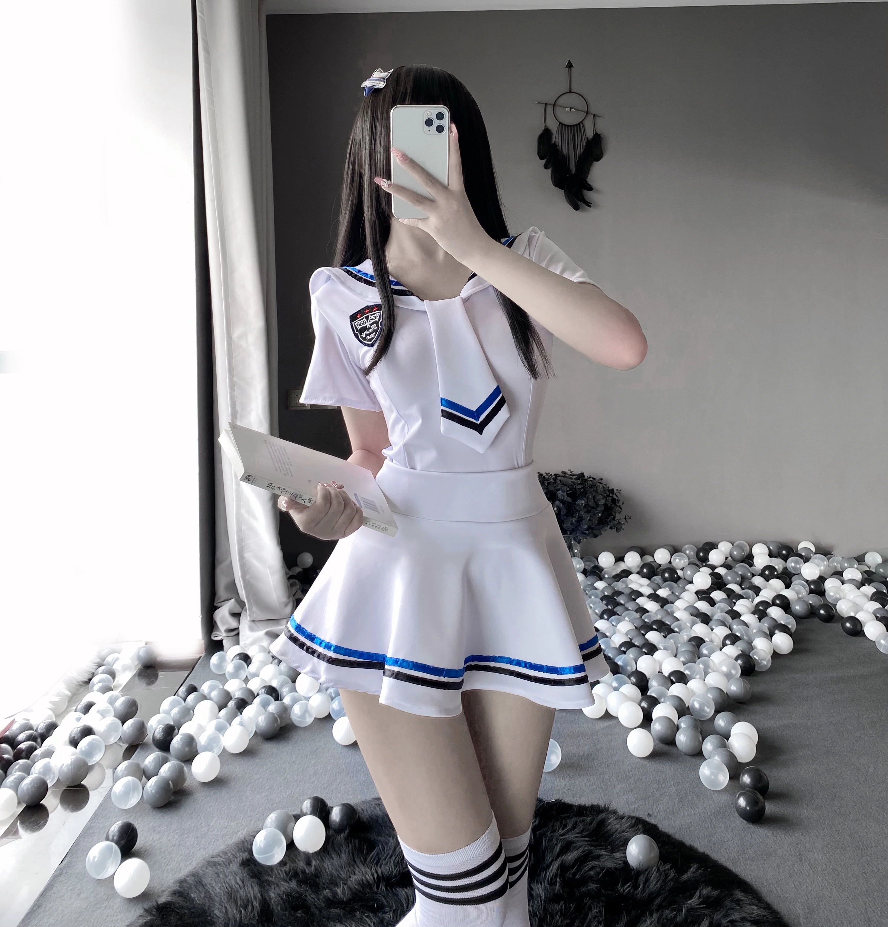 

2022 Sexy Cosplay Costumes College Blue White High Quality Soft Fabric Sailor Suit With Lovely Panties Energetic Student Uniform