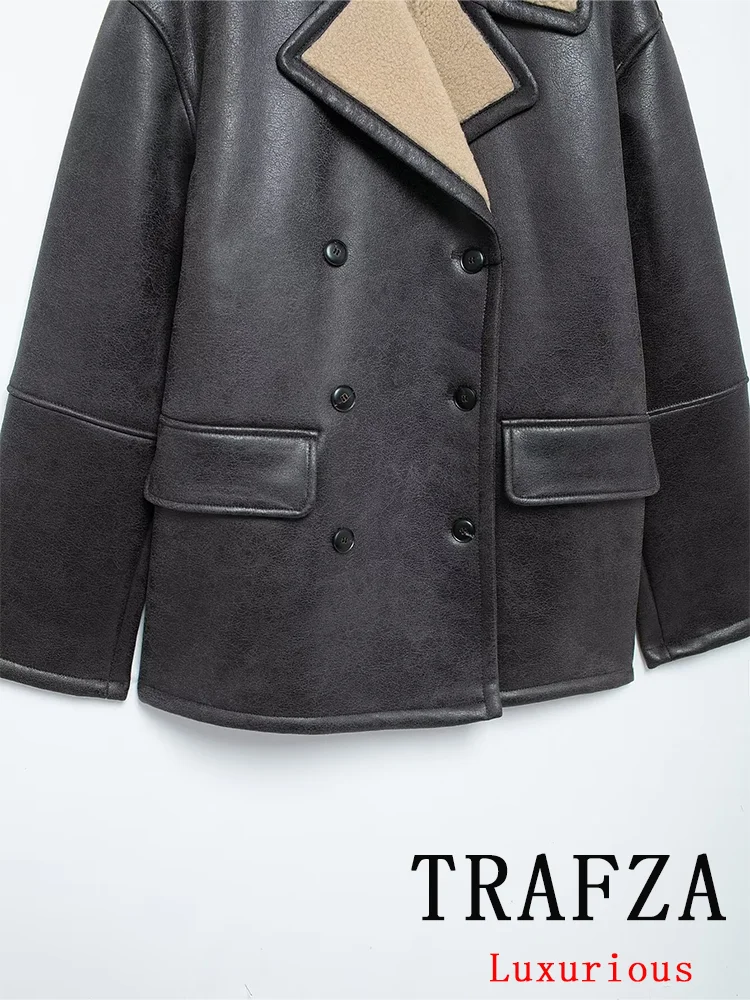TRAFZA винтажные повседневные шикарные женские куртки с карманами двубортное
