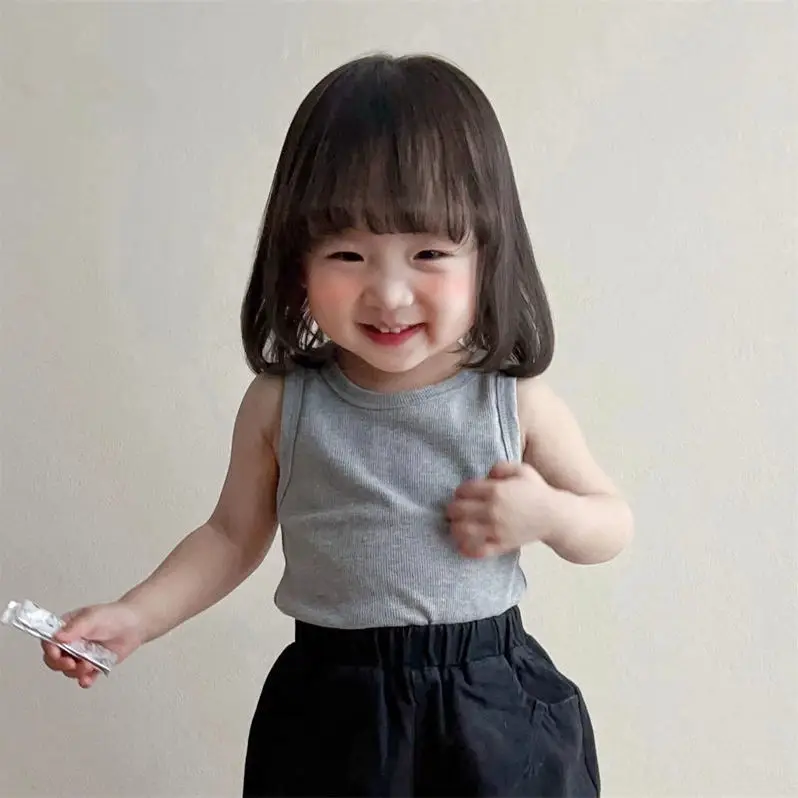 

Одежда для малышей, детская эластичная рубашка, новинка 2022, корейский летний тонкий хлопковый жилет без рукавов для мальчиков и девочек, топ