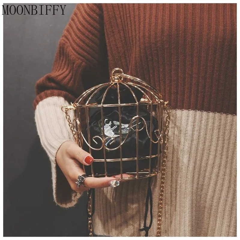 

Женская вечерняя сумка-клатч в виде птичьей клетки, с металлической рамкой и вышивкой, мини-сумка в виде птичьей клетки, кошелек, Женская вин...