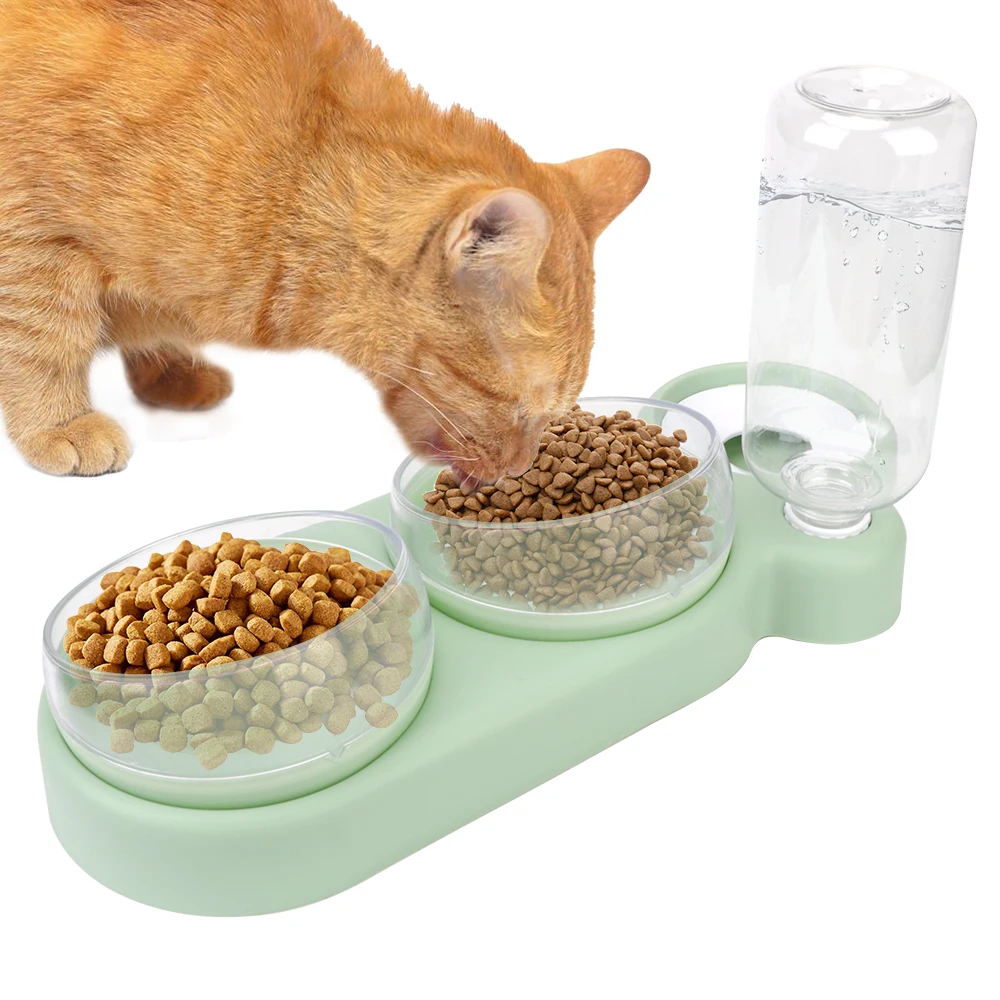 

Поднятая подставка миска для кошек с водяным фонтаном миска для домашних животных кошка автоматическая кормушка двойная миска Питьевая 500 мл миска для собак и кошек