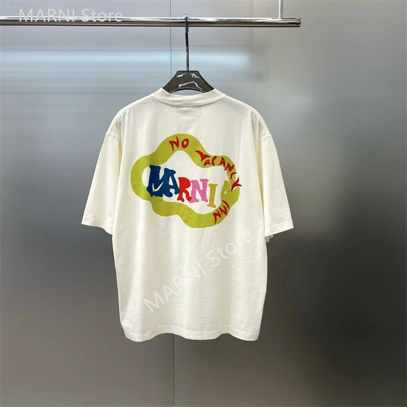 

Women's 2023 new marni printed letter loose short sleeve T-shirt High Quality MARNI Round Neck Print Women T Shirt