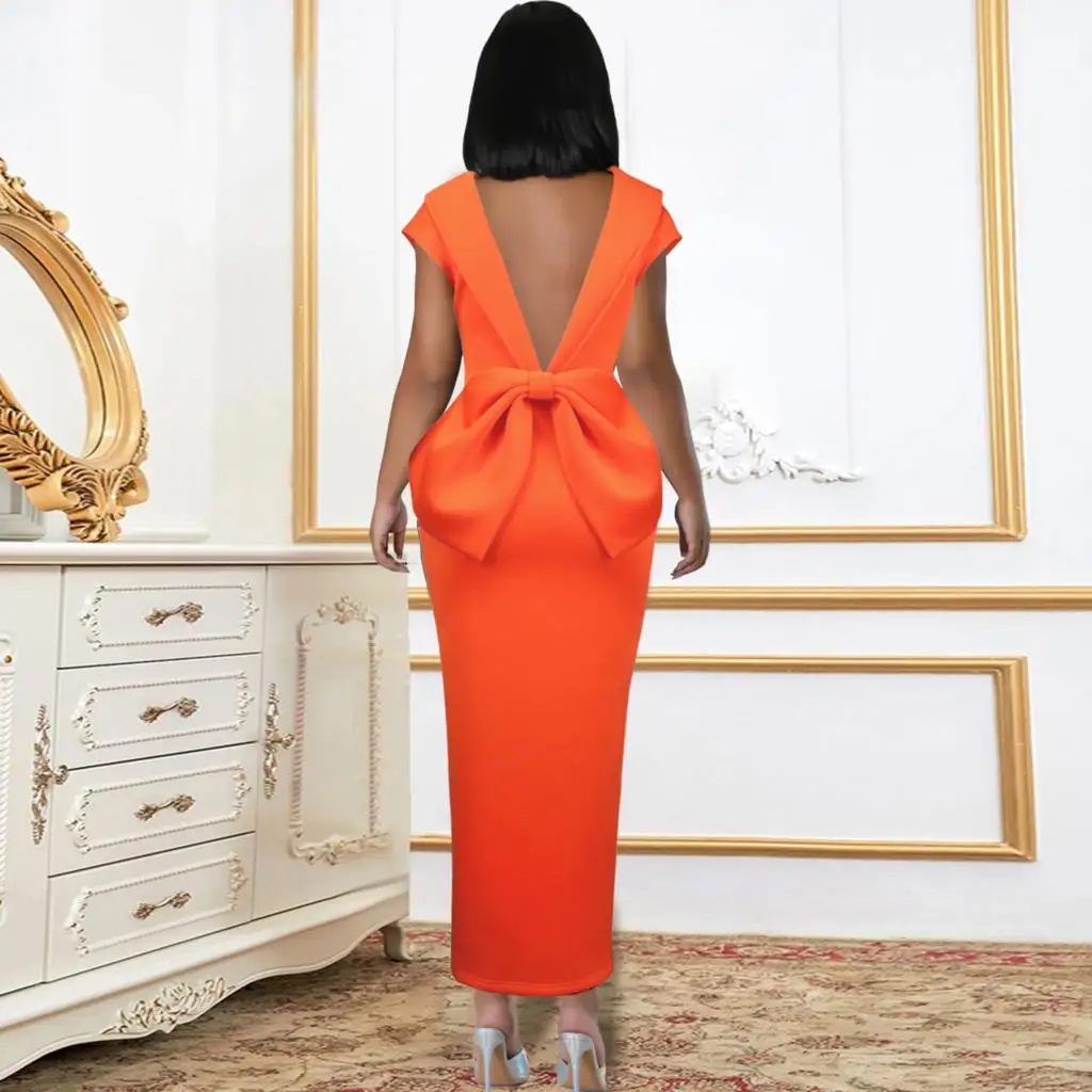 

Backless Big Bow Bodycon Dress Wedding Guest Elegant Dresses For Women 2023 Evening Party Sleeveless High Slit African Gowns