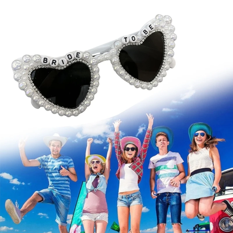 

Glinting Bride To Be Glistening Pearls Sunglasses Diamond for Bachelorette Party Heart Shape Sunglasses for Engagement