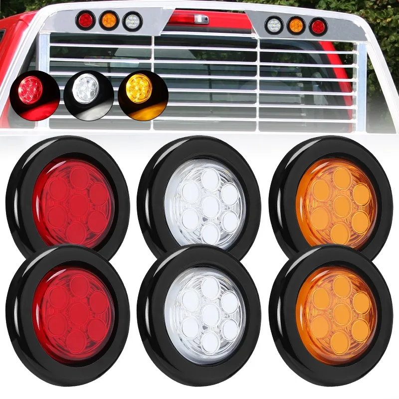 2 Inch Round Side Marker Lights 12V Cab Roof Signal High-Mount Flush Mount Brake Lamp For Dump Trcuk Trailer Offroad Pickup Bus