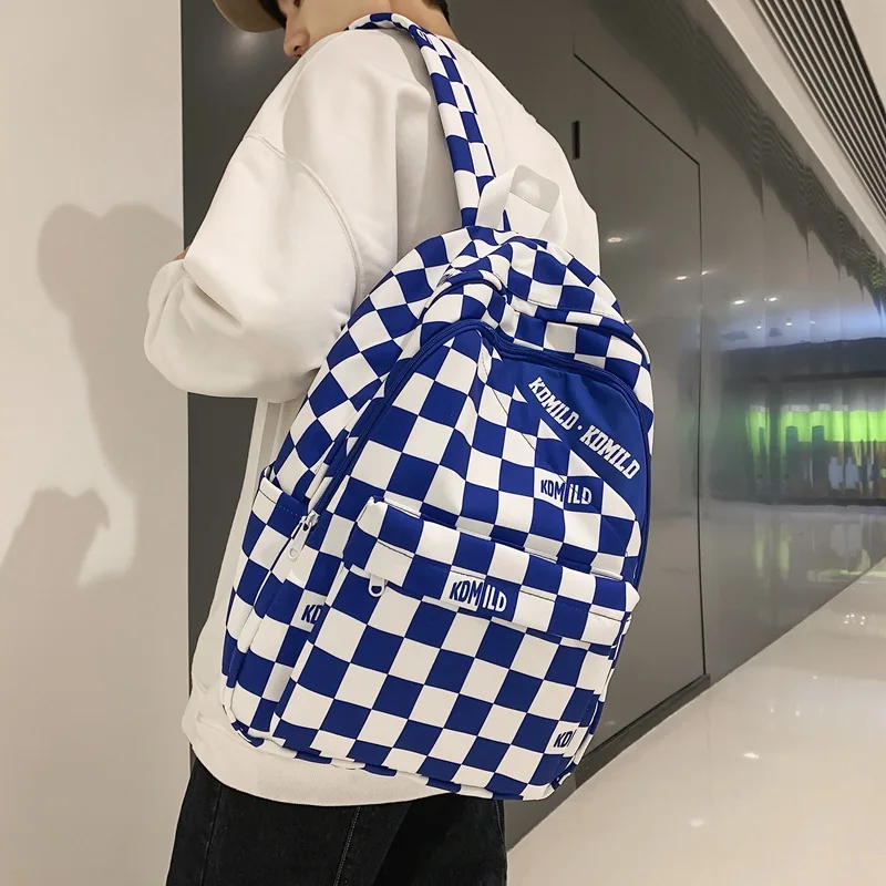 

Qyahlybz Female Korean Ins College Girls Chessboard Plaid Backpack Large Capacity Computer Backpack For Men Shoulder Bags