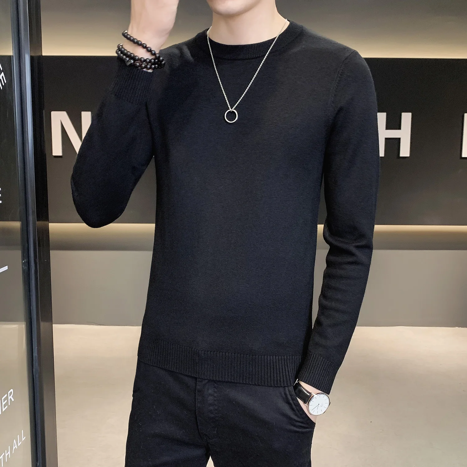 

Autumn Sweater Men Jersey Knit Jumper O-Neck Long Sleeve Stretch Style Soft Slim Fit Basic Knitwear Top Man Casual pull homme
