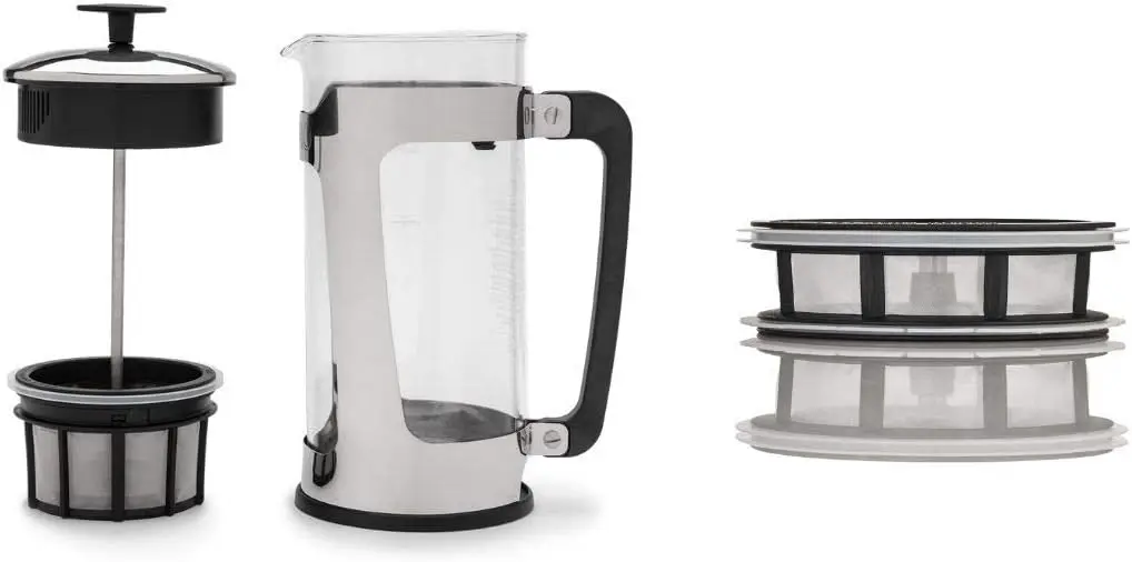 

Double Micro-Filtered Coffee French Press + Tea Micro-Filter, 32 Ounce, Polished Stainless Steel Coffee makers Espresso coffee m