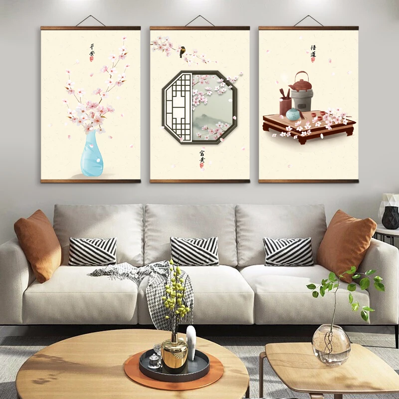 

AS3068 Chinese Style Flower Bird Room Wall Art Canvas Posters Chinese Solid Wood Scroll Paintings