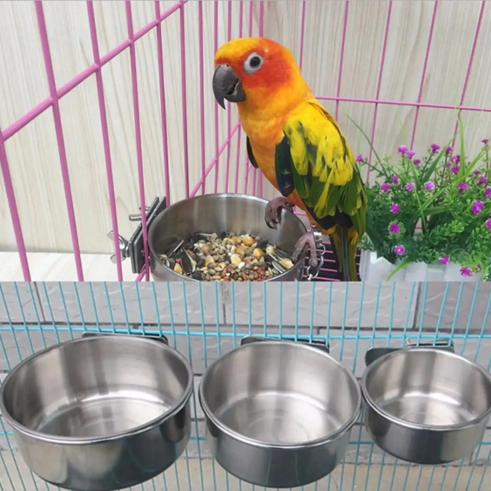 Stainless Steel Bird Feeder Box Parrot Cups Bowls Container for Food Water Feeding Supplies Accessories
