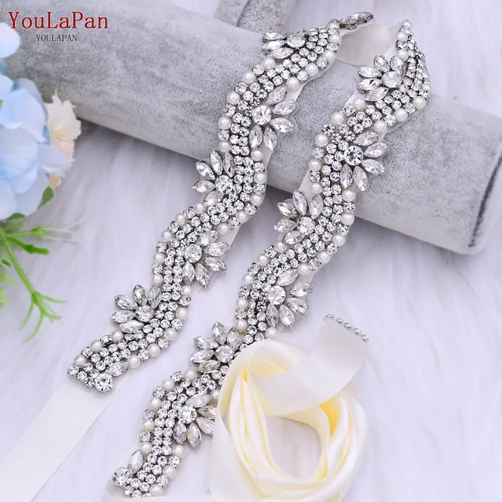 

YouLaPan S282 Wedding Belts with Rhinestones Women Sash Belts Wedding Sash Belt Royal Blue Diamond Belt Silver Bridesmaid Belt