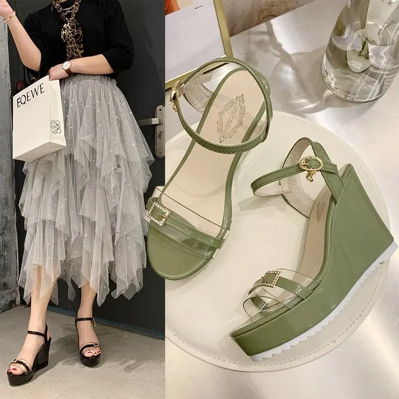 

Size 35-40 2022 Novelty Summer Women's Sandals Women's Wedge Super High Heels Women's Matching Daily Dress Shoes Rhinestone