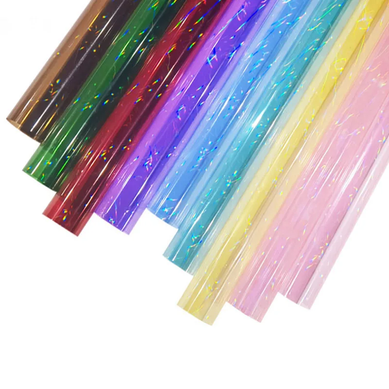 

58*58cm 15Pcs/Lot Iridescence Glittery Surface Cellophane Wrap Plastic Waterproof Flower Wrapping Paper for Florist