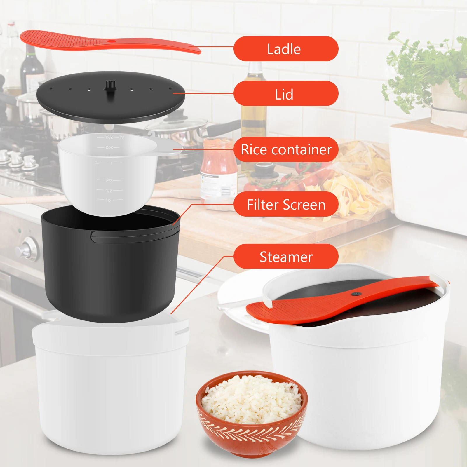 Рисоварка микроволновая 2 л термостойкая из пищевого полипропилена